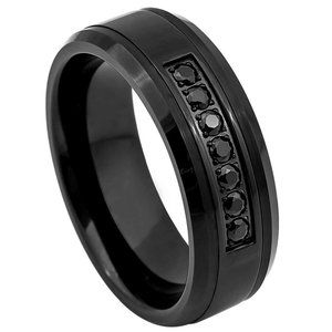 Black IP Plated Tungsten Ring Wedding Band